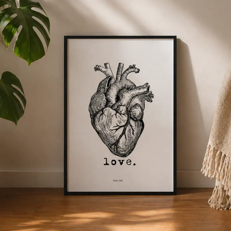 poster love a4 in camera da letto con pianta