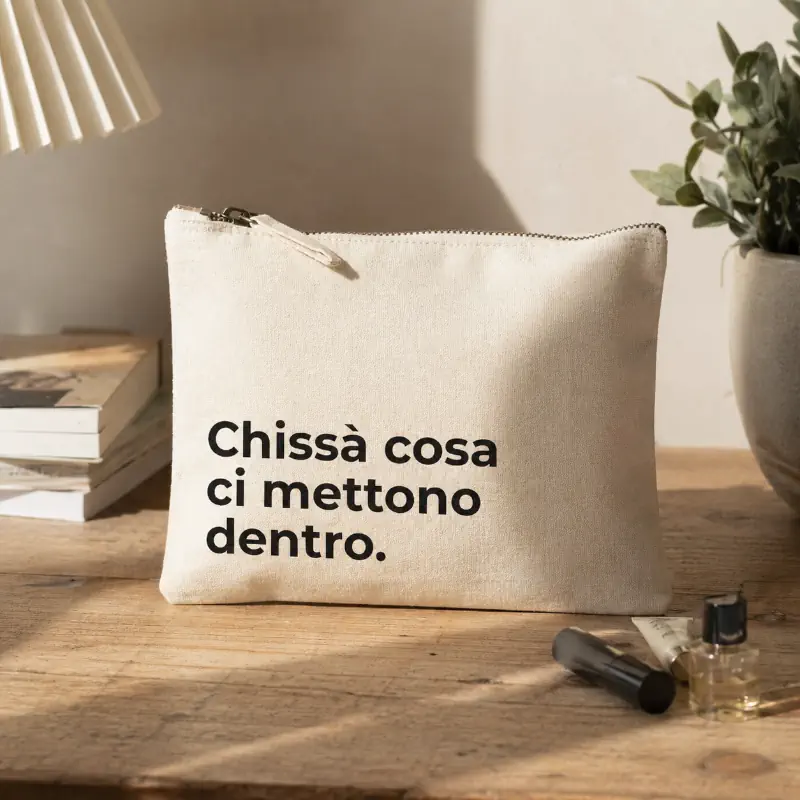 Pouch personalizzato in cotone naturale con scritta ironica